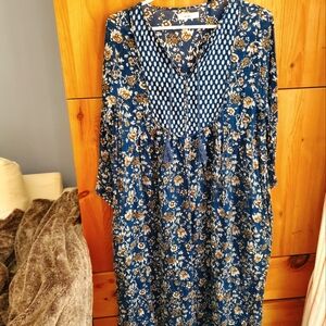 Niko And Blue Floral Cotton Maxi Dress Size M/L